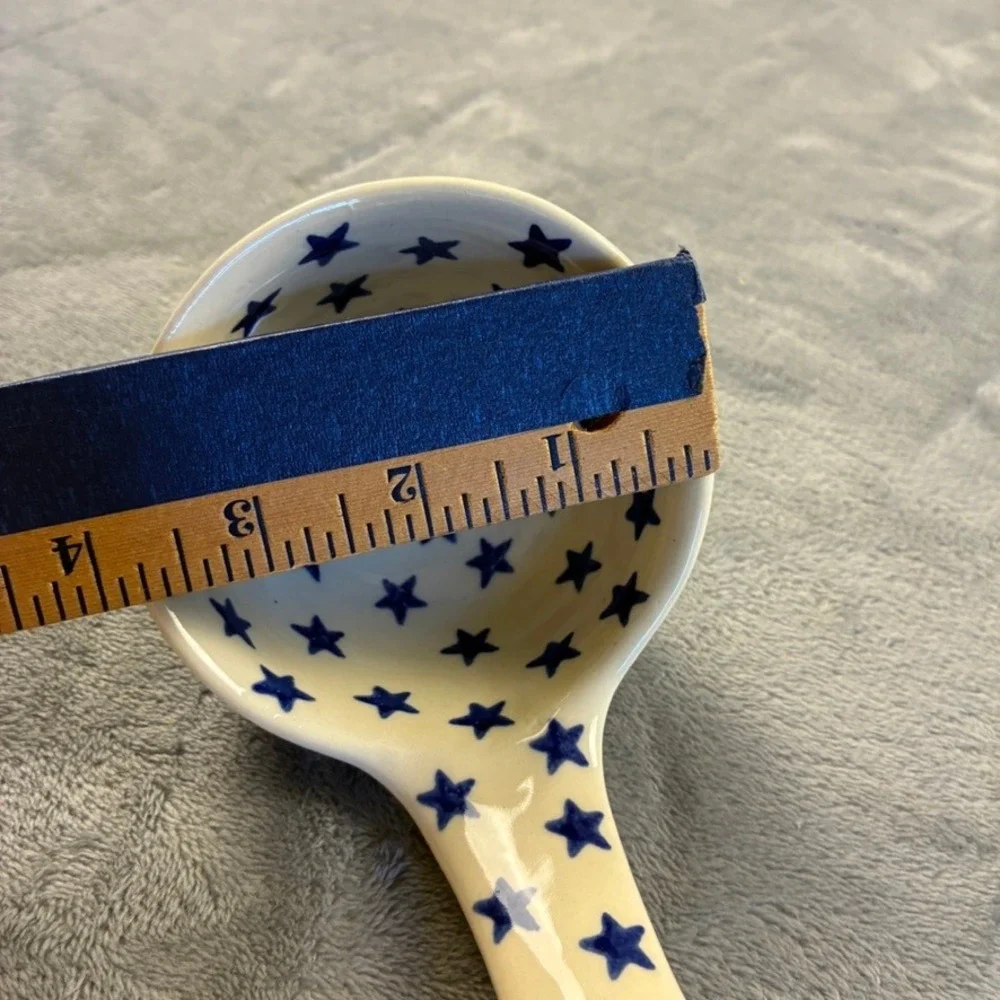 Poland Hand Made Polish Pottery Ladle Blue Rose Pattern Pour Spout 9.5in